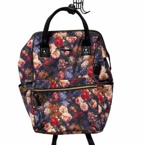 KROSER laptop backpack featuring a dark floral pattern